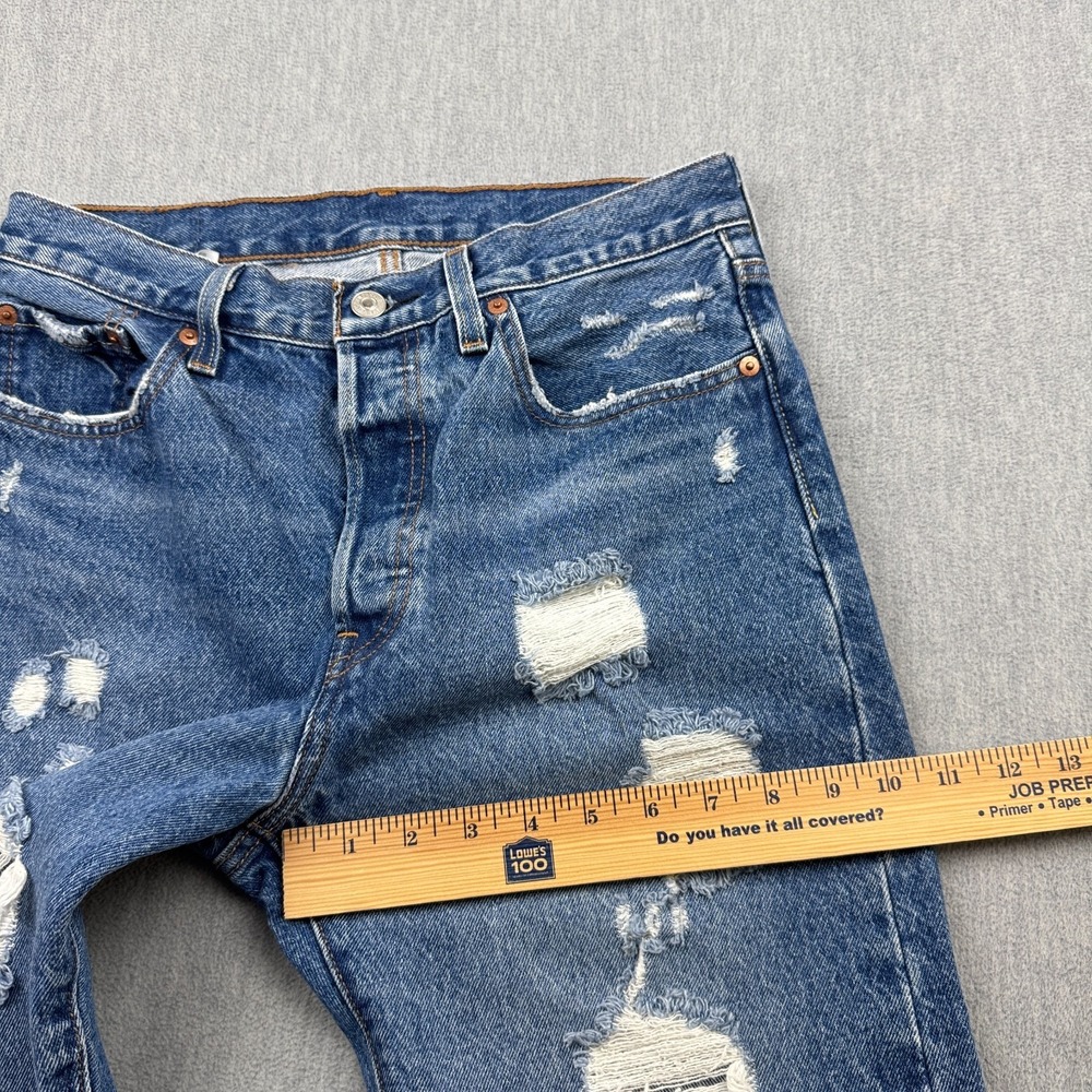 Levis 501 Jeans Womens 28X26 Blue Button Fly Straight Leg Classic Fit Distress - Picture 10 of 15